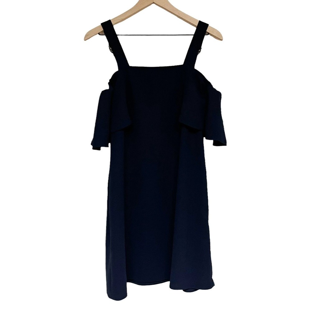 Topshop Navy Blue Off the Shoulder Mini Dress Womens size 6 Buckle Straps
